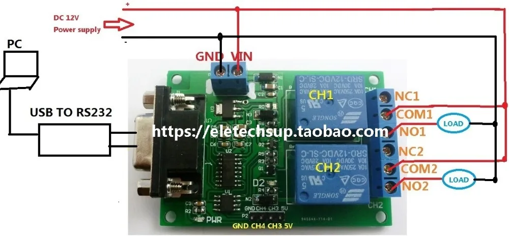 TB351 2 Channel Serial port Relay Module DC 12V PC ... home wifi wiring diagrams 