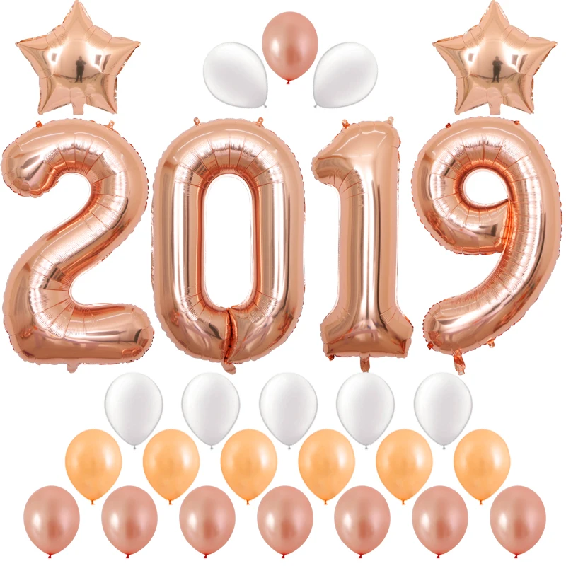 

27pcs/lot New Year 2019 foil globos 40inch rose gold & pink number Letter Air Inflatable Balloons for theme party decorations