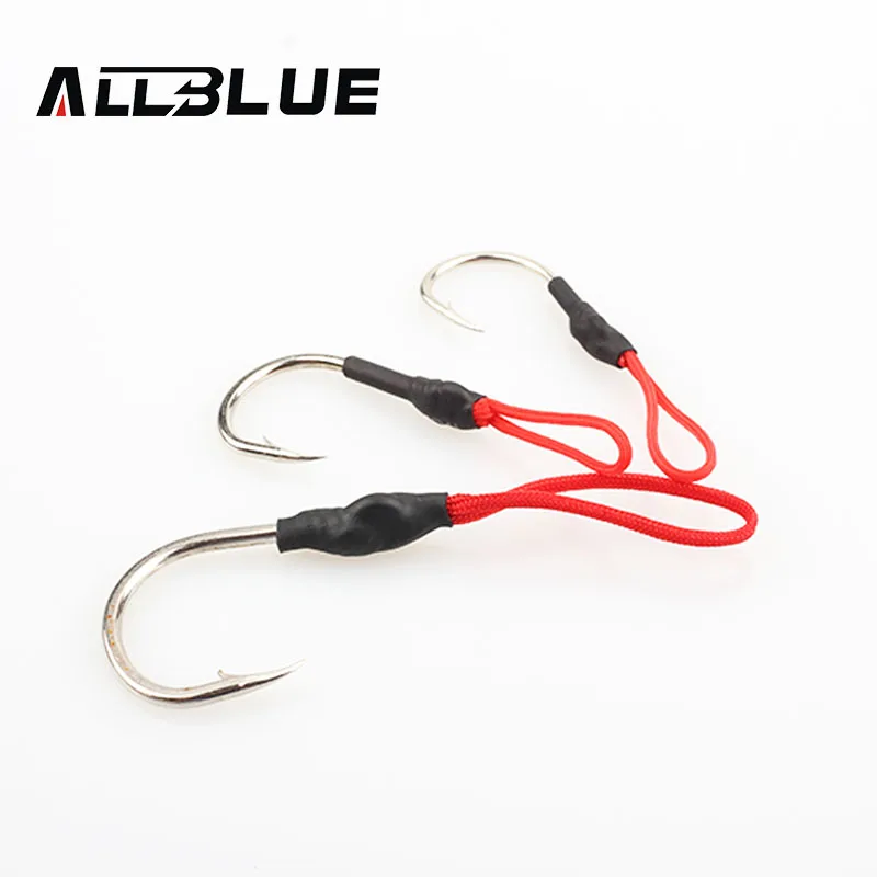 10 قطع allblue المقاوم للصدأ ملعقة الصيد هوك مع pe خط القفز حجم المالحة الرقصة مساعدة شص الصيد البحري 1/0-4/0