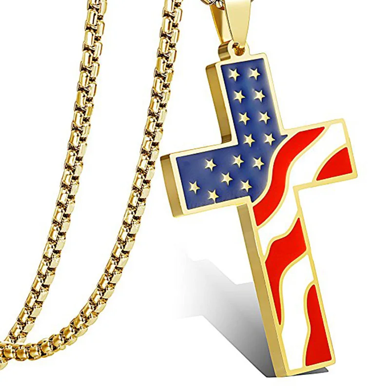 DICARLUN американский флаг ожерелье из нержавеющей стали крест кулон ожерелье s патриотические ювелирные изделия религиозные США золото серебро Тяжелая Цепь