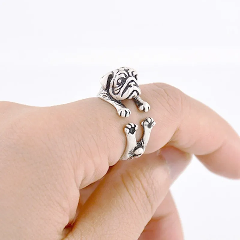 Fei Ye лапы Бохо Ретро стиль Мопс кольцо Анель для женщин собака животное Миди палец металлические кольца для девочек мужские ювелирные изделия Уникальная идея подарка - Цвет основного камня: Antique Silver