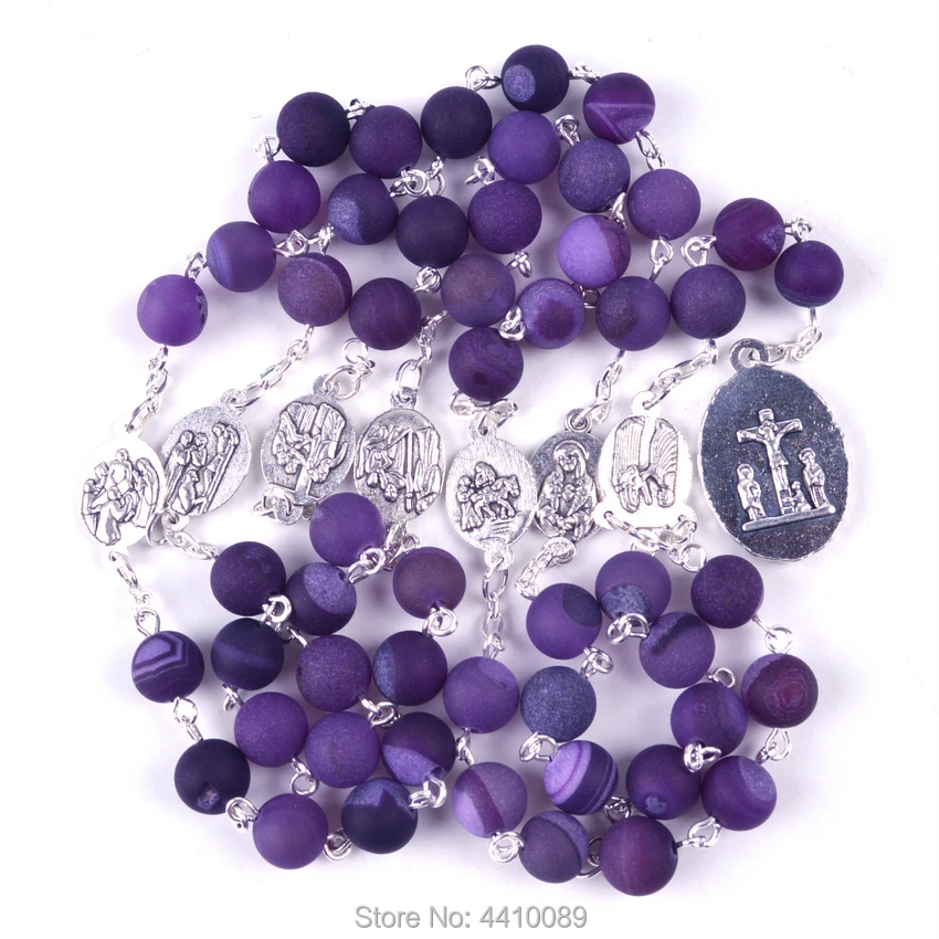 Новая мода религиозная семь соробов религиозный натуральный фиолетовый камень бусы цепочка-ожерелье