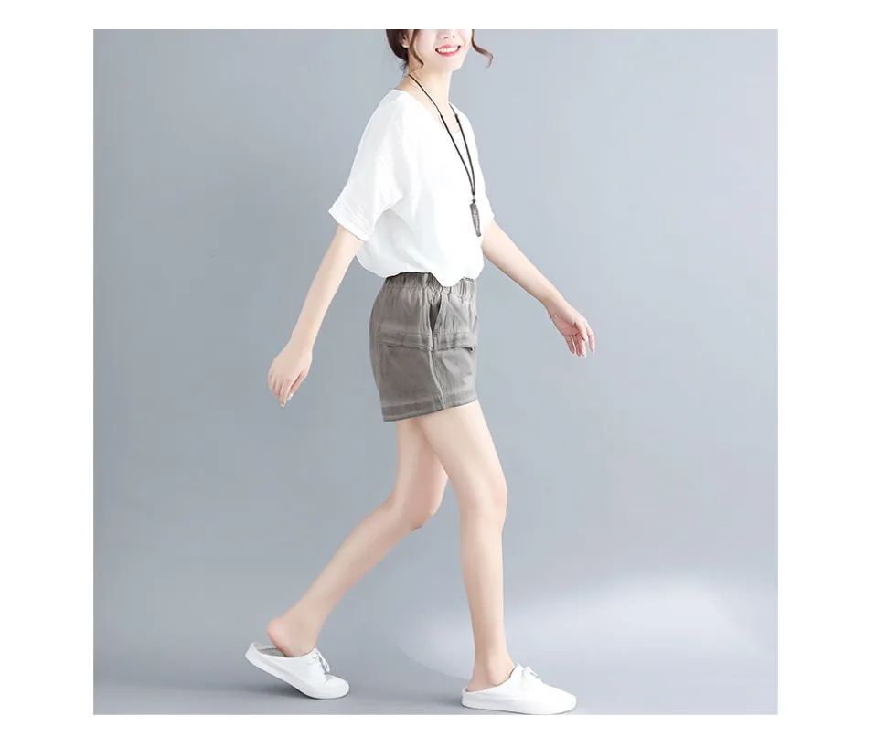 Vintage Old washed women shorts All match lady cotton shorts withe pockets Plus size casual women trousers Bottoms hots