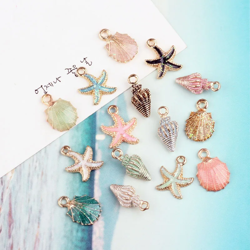 

10pcs Nautical Conch Enamel Charms Metal Colorful Shell Starfish Drop Oil Pendants DIY Bracelets Accessories Earring MakingYZ034