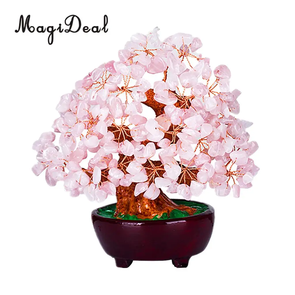 7 inch Natural Crystal Gemstone Money Tree for Office/Home/Meeting Room Desk Ornaments -Pink