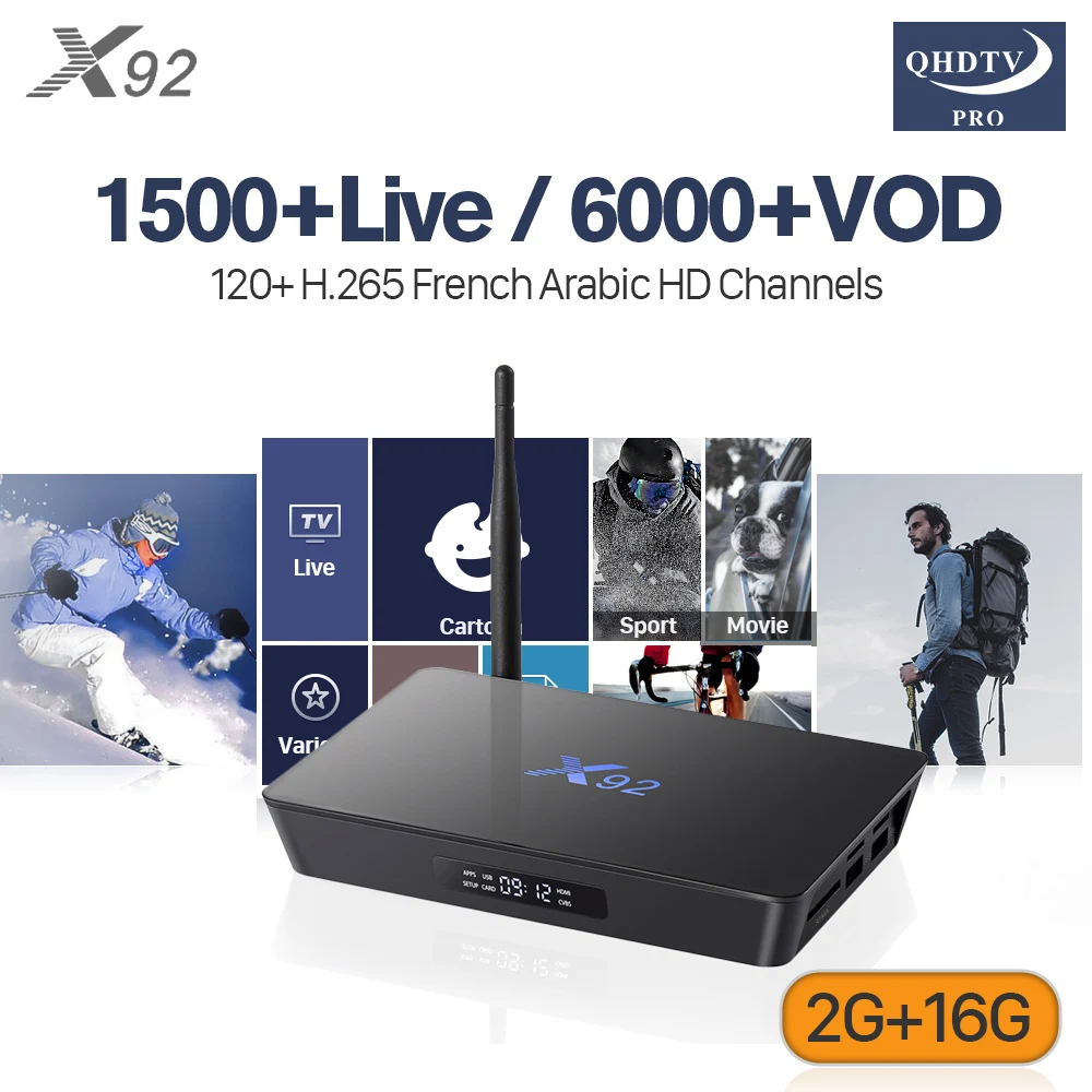 

X92 IPTV French Box Android 7.1 QHDTV Pro Subscription Box With IPTV French Arabic Tunisia Algeria UK Germany 1 Year Code IPTV