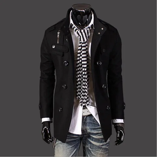 Long Trench Coat Men Hot New Double Breasted Mens Gothic