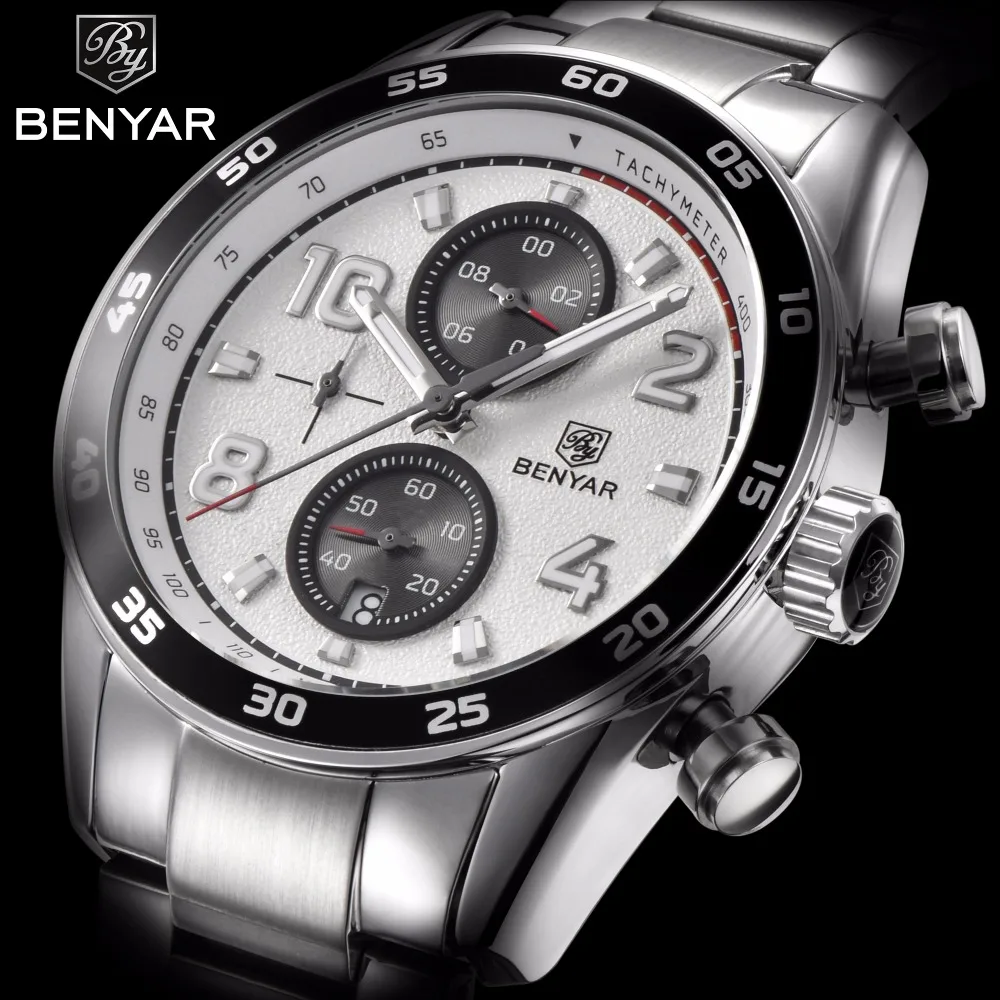 

BENYAR Fashion Business Sport Men's Watches Stainless Steel Luminous Hands Military Waterproof Quartz Clock Men's Saati
