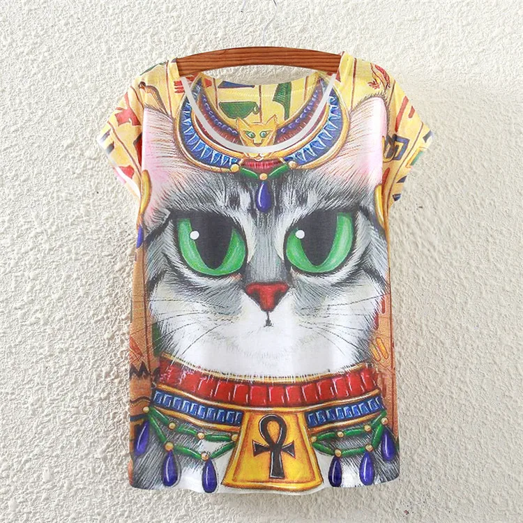 

New Vintage Retro 2019 Spring Summer Harajuku Women T-Shirt Top Tee Sapphire cat short sleeve Print TShirt Clothes