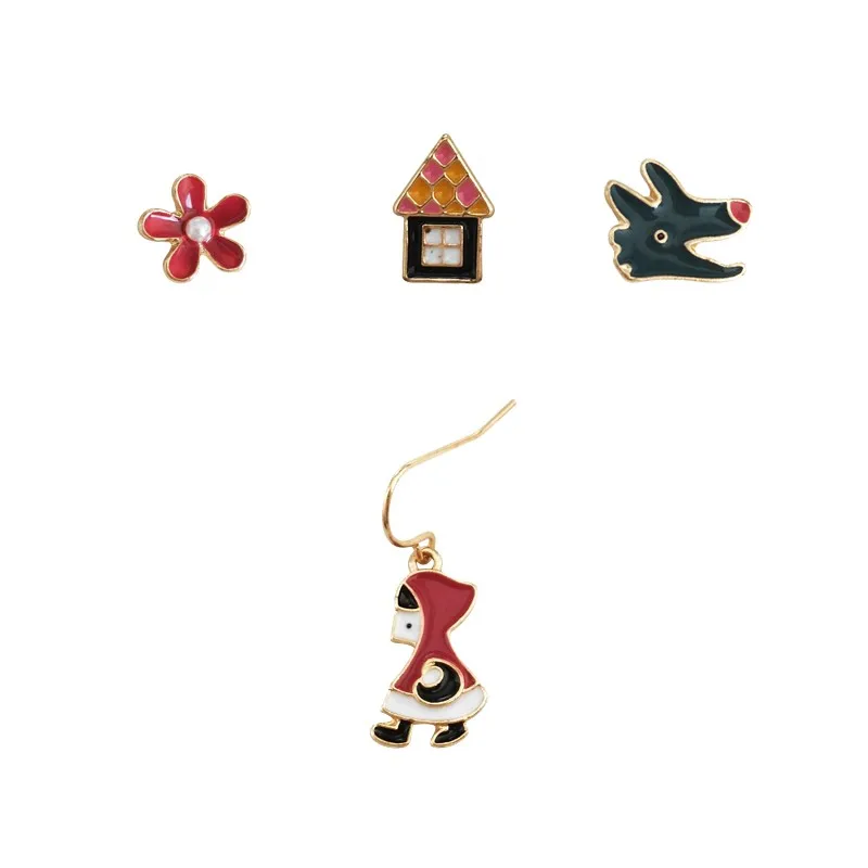 

Cartoon combination earrings stud earrings anime Snow White lovely and sweet little red riding hood stud earrings