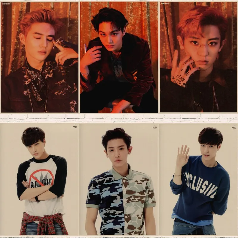 

New EXO Poster Clear Retro Kraft Paper Poster Wall Vintage Poster Livingroom Decor Bar Paper Prints Home Art Wall Stickers A3