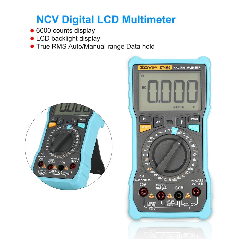 ZOYI ZT-M0 Цифровой мультиметр NCV цифровой ЖК-мультиметр AC/DC Вольтметр Амперметр Авто/ручной диапазон диод сопротивление температура тестер