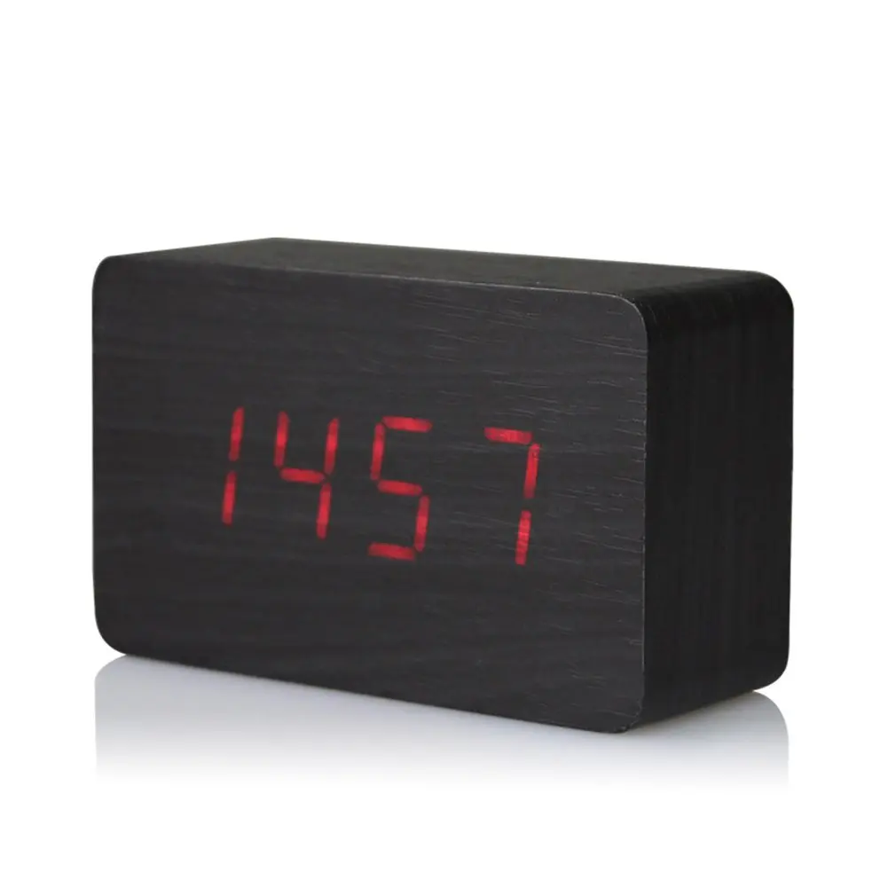 black wood red light Квадратный деревянный светодиодный дисплей цифровые электронные часы-будильник с подсветкой контроль температуры время календаря Голосовое управление - Цвет: black wood red light