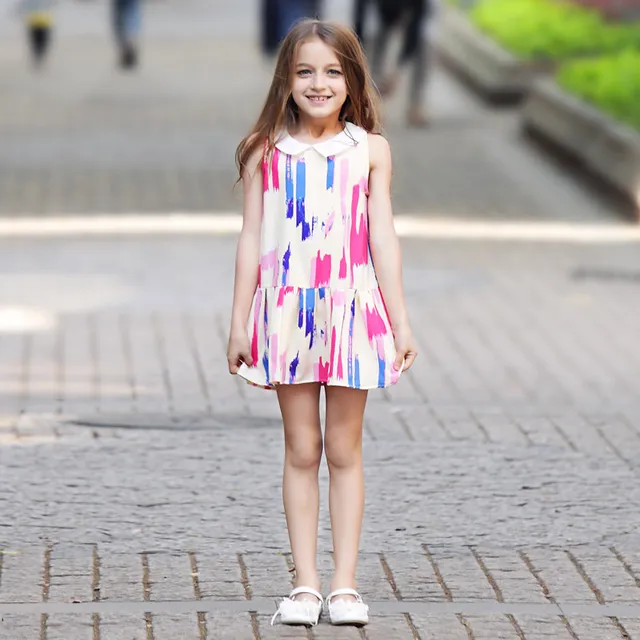 2017 Teen Girls Dresses Paint Scrawl Colorful Pink Blue Dress School ...