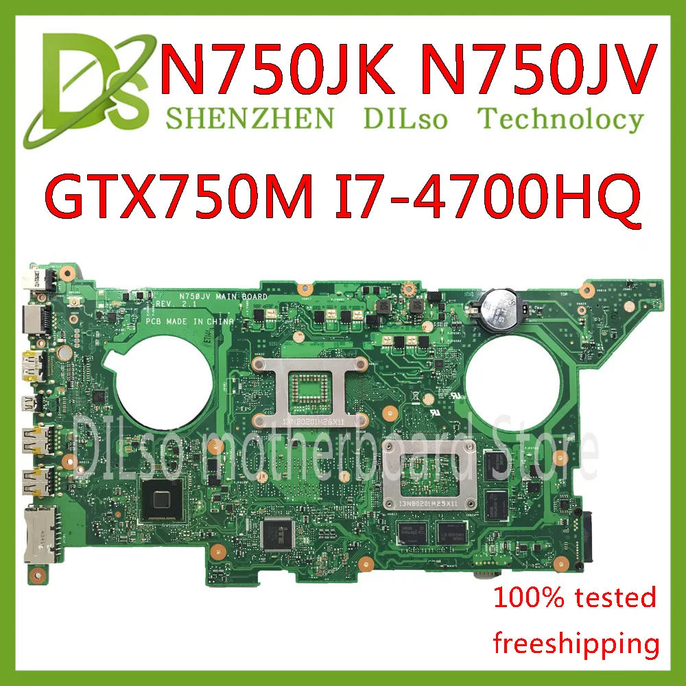 KEFU N750JV For ASUS N750JV N750JK motherboard I7-4700HQ CPU GTX750 Laptop motherboard REV2.0/2.1 m