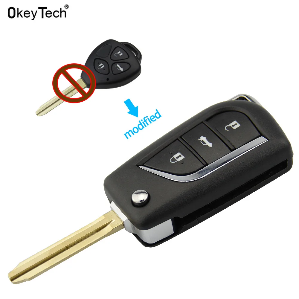 OkeyTech 3 Button Modified Folding Remote Control Car Key Shell fob Case for Toyota Corolla Vios Rav4 EX New VIOS Toy43 blade | Автомобили