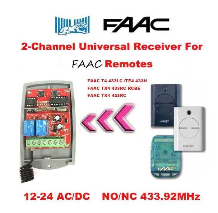 

2-CH FAAC Rolling Code 433.92MHz Gate/Garage Door Opener Replacement Receiver DC 12-24V