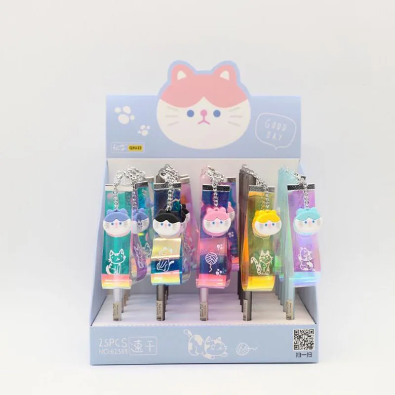

5 Pcs/set Kawaii Dazzle Color Animal Naughty Cat Laser Ribbon Pendant Gel Pens Signature Pen Student Stationery Supply