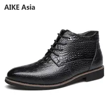 Botas de Inverno dos homens Novos de Crocodilo Padrão Clássico Da Moda Couro Genuíno dos homens Botas de Neve Quente Botas de Algodão dos homens tamanho 38-46