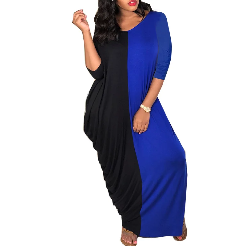 

women autumn wrist sleeve patchwork v-neck tie up side irregular side slit maxi long midi dress fashion party dresses ZL1098