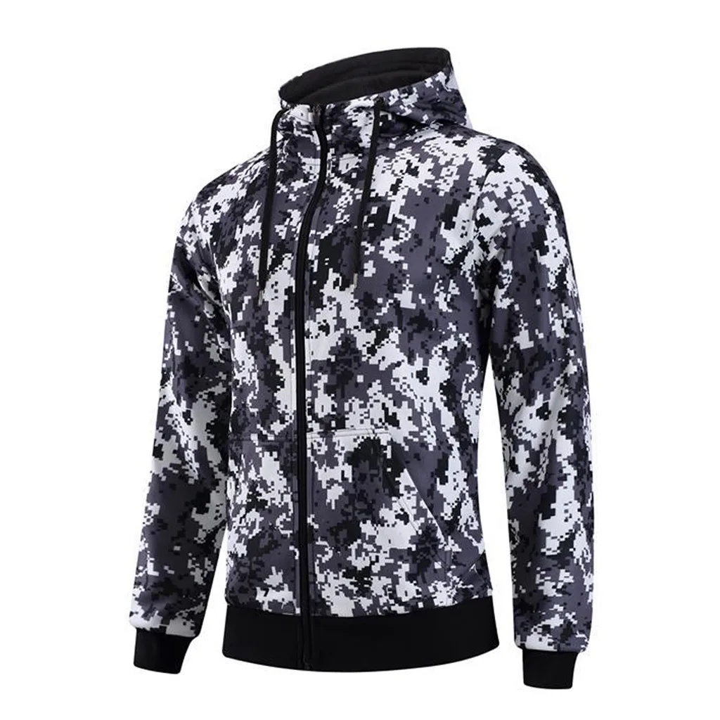 

JAYCOSIN 2019 Men's casual fashion hoodie camouflage digital print zipper long-sleeved sweatshirt jacket