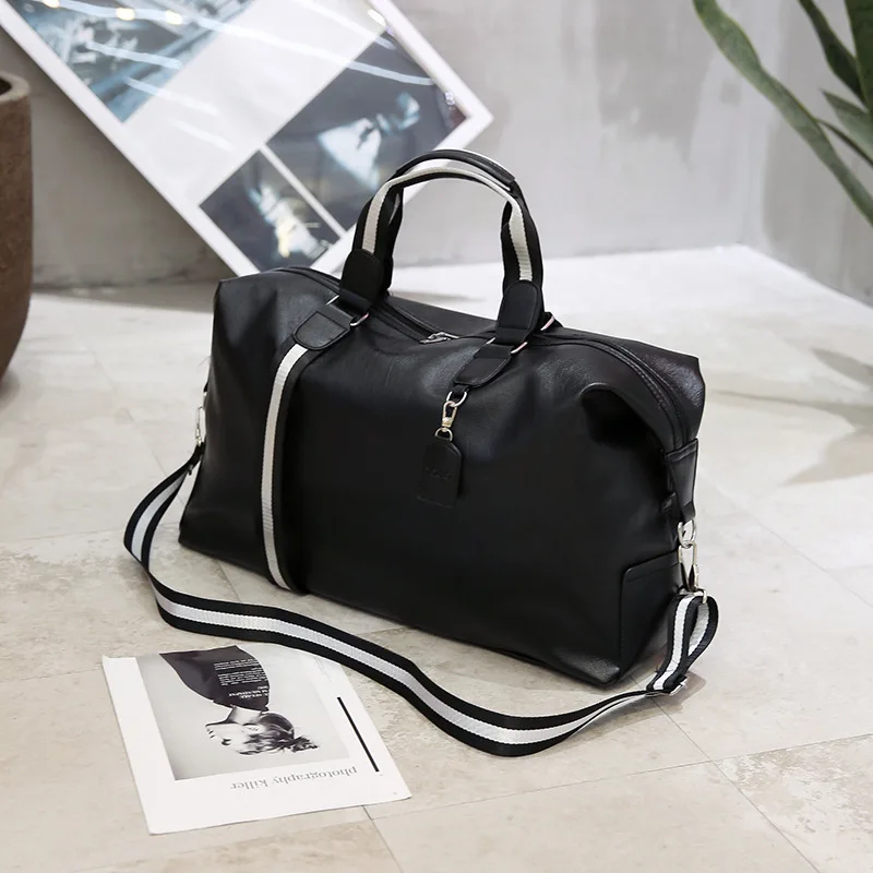 Черная вместительная сумка для мужчин и женщин из искусственной кожи, дорожные сумки, мужские багажные сумки, женская большая сумка на плечо, чемодан, сумки - Цвет: Black