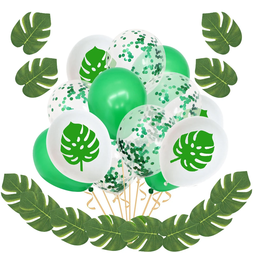 

Kuchang Hawaiian Summer Party Decor Artificial Tropical Palm Leaves Green Latex Confetti Balloons for Summer Birthday Decor
