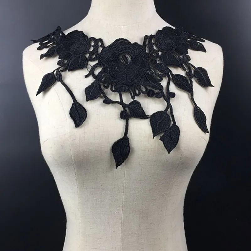 

1 Piece Black Flower Neckline Lace Applique Lace Neckline Collar for Fabric Apparel Sewing On Patch Scrapbooking BW105