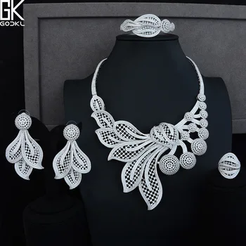 

GODKI Luxury Dandelion Flower 4PCS African Jewelry Set For Women Wedding Cubic Zircon Crystal CZ DUBAI Silver Bridal Jewelry Set