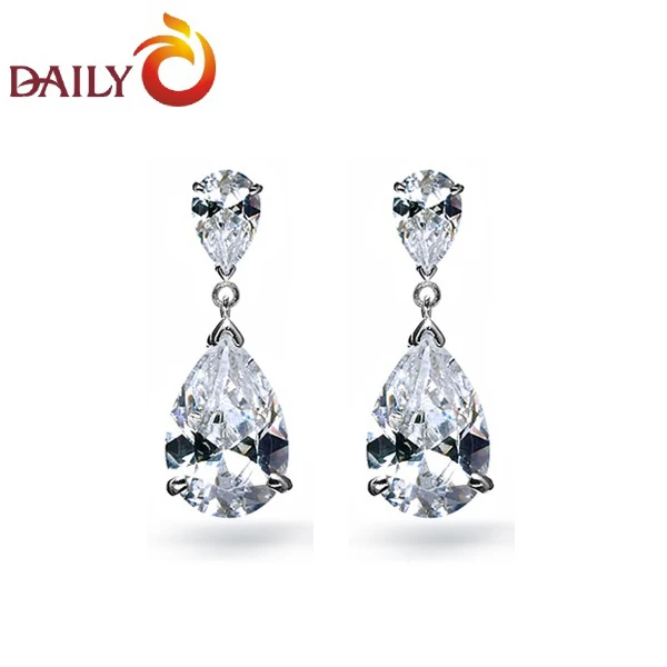 Dangle Earrings For Women Silver Tone Double Teardrop Swiss Cz Dangle Earrings For Women Silver Tone Double Teardrop Swiss Cz Diamond Drop Bridal Jewelry Daily