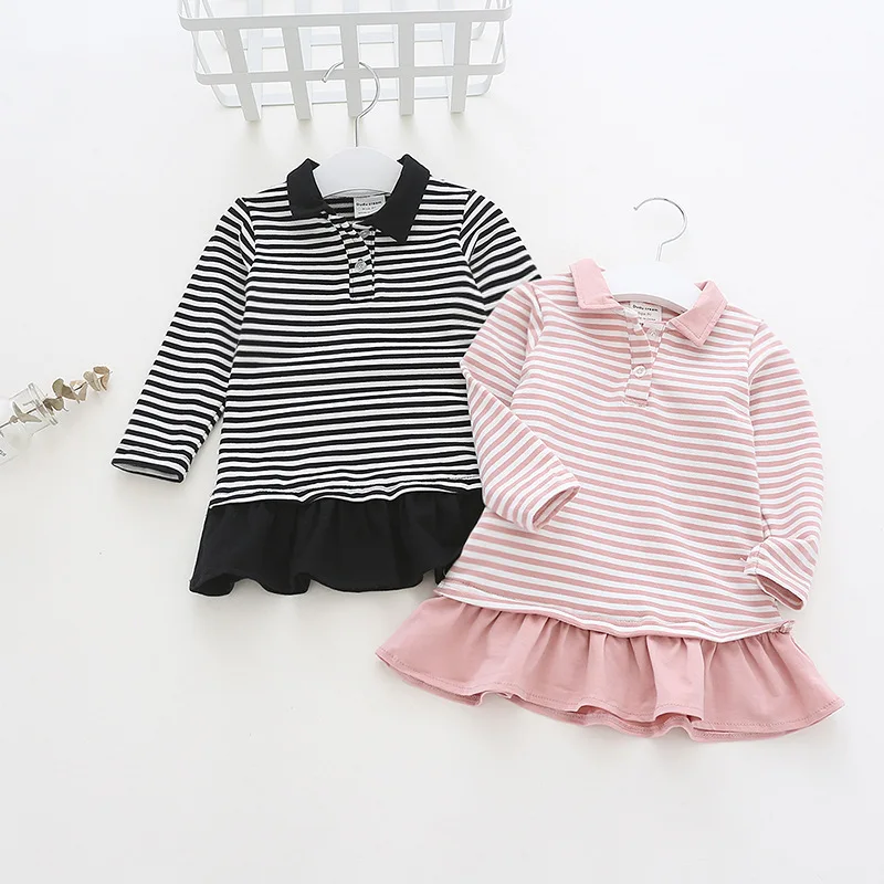 

Baby Girls Dress Autumn 2018 Fashion Children Clothing Kids Striped Dress Princess Turn Down Collar Ruffles Costume Vestidos