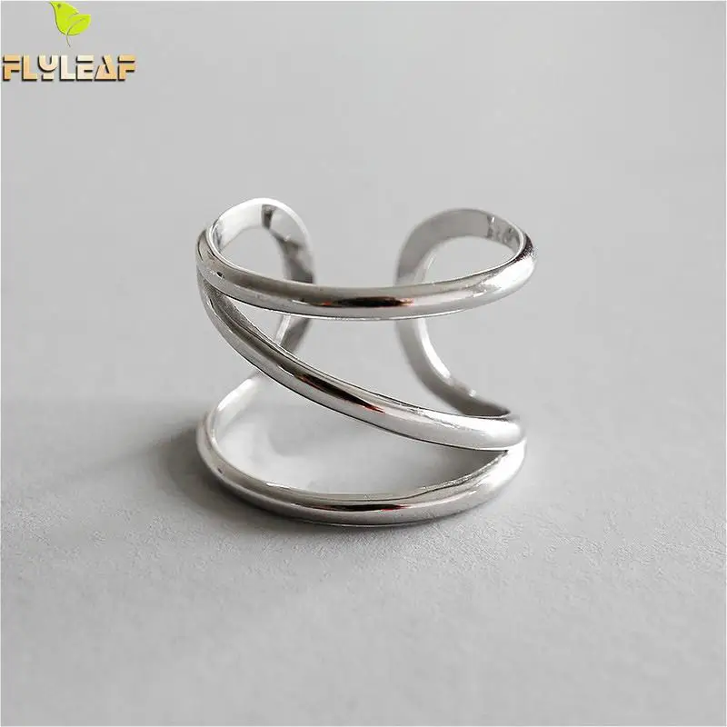 

Flyleaf 925 Sterling Silver Rings For Women Double Layer Line Femme Personality Fashion Fine Jewelry Simple Open Ring Ins Style