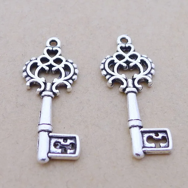 100pcs Charm key lock opener Pendant 11*28mm Antique silver Handmade Jewelry Making DIY Supplies European Alloy accessories Hot | Украшения