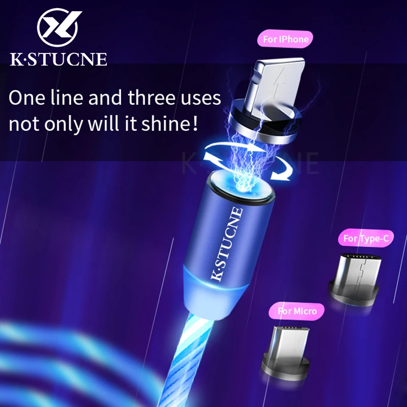 

2nd Generation Flowing LED Magnetic Cable Charging USB Data Cable For iPhone 7 8 X Type-C Cable Micro Data Sync Phone USB Cable