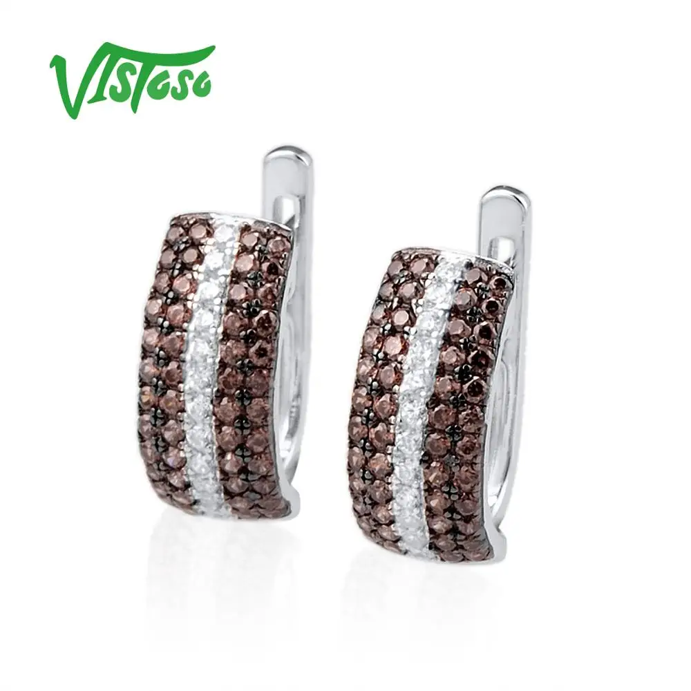 Vistoso 925 пробы серебро серьги ювелирные для Для женщин круглый шоколад белый