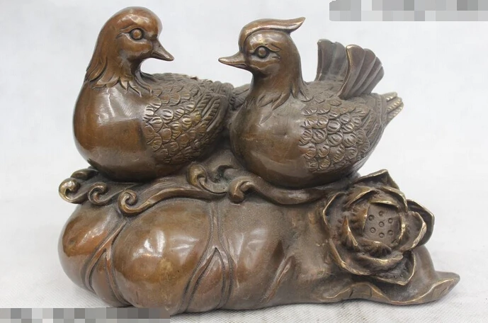 

wholesale factory 7"Chinese Folk Pure Bronze excellent Lucky Lifelike mandarin duck Statue