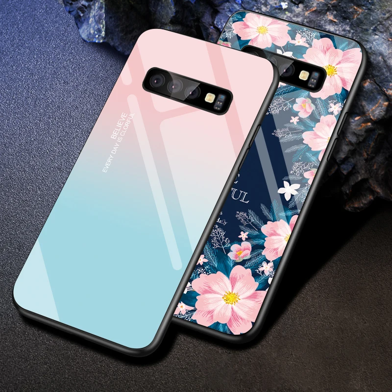 Tempered Glass Case For Samsung Galaxy S10 S9 S8 Plus S10e J4 J6 Plus A7 2018 Note 9 8 Shockproof Cover Star Space Gradient Case