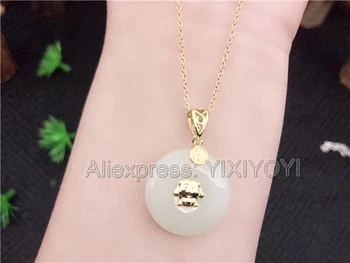 

Beautiful 925 Sterling Silver White HeTian Jade Round Buckle Design Lucky Pendant + Chain Necklace Fine Jewelry Charm Gift