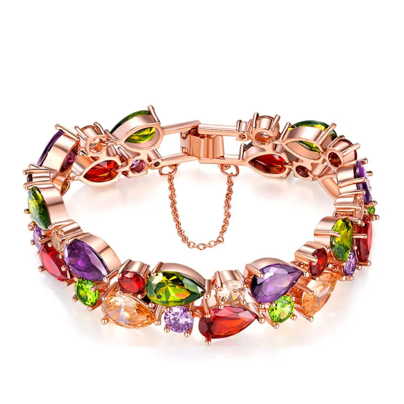 

Dazz Fashion Bangle Colorful Austrian Crystal Zircon Copper Jewelry For Women Bride Wedding Party Hand Luxury Accessories Gifts