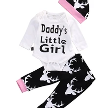 Helen115, милый боди с длинными рукавами для новорожденных девочек+ штаны с рисунком оленя+ шапочка, комплект из 3 предметов для детей от 0 до 18 месяцев