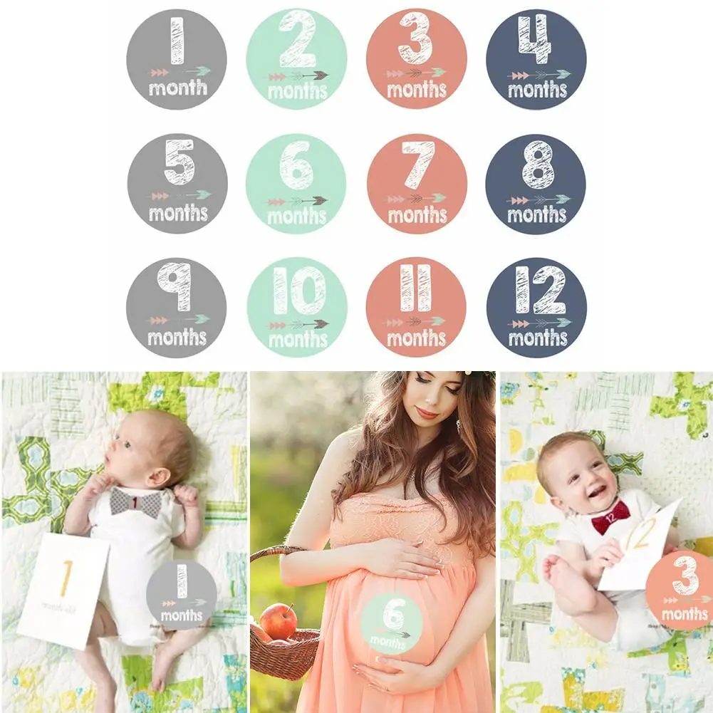 

12 PCS/Set Newborn Month Sticker Pregnant Women Baby Photo Prop High Quality Stain-resistant Gilded Adhesive Sticker