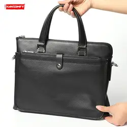 BJYL новые мужские сумки из натуральной кожи, деловой портфель, Компьютерная сумка для мужчин, мягкая черная кожа, 14 "ноутбук, сумки через