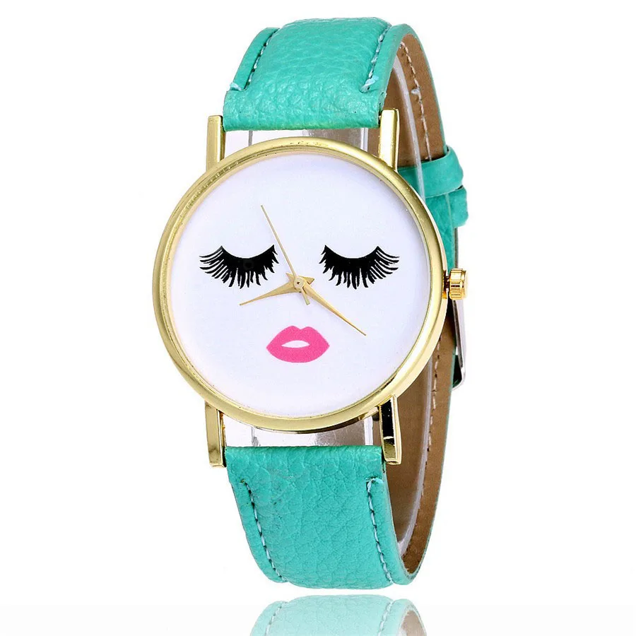 

Fashion Simple Watchband leather Stylish Sports Eyes eyelashes wrist Small ladies Watches genuine Quartz watch For women dress