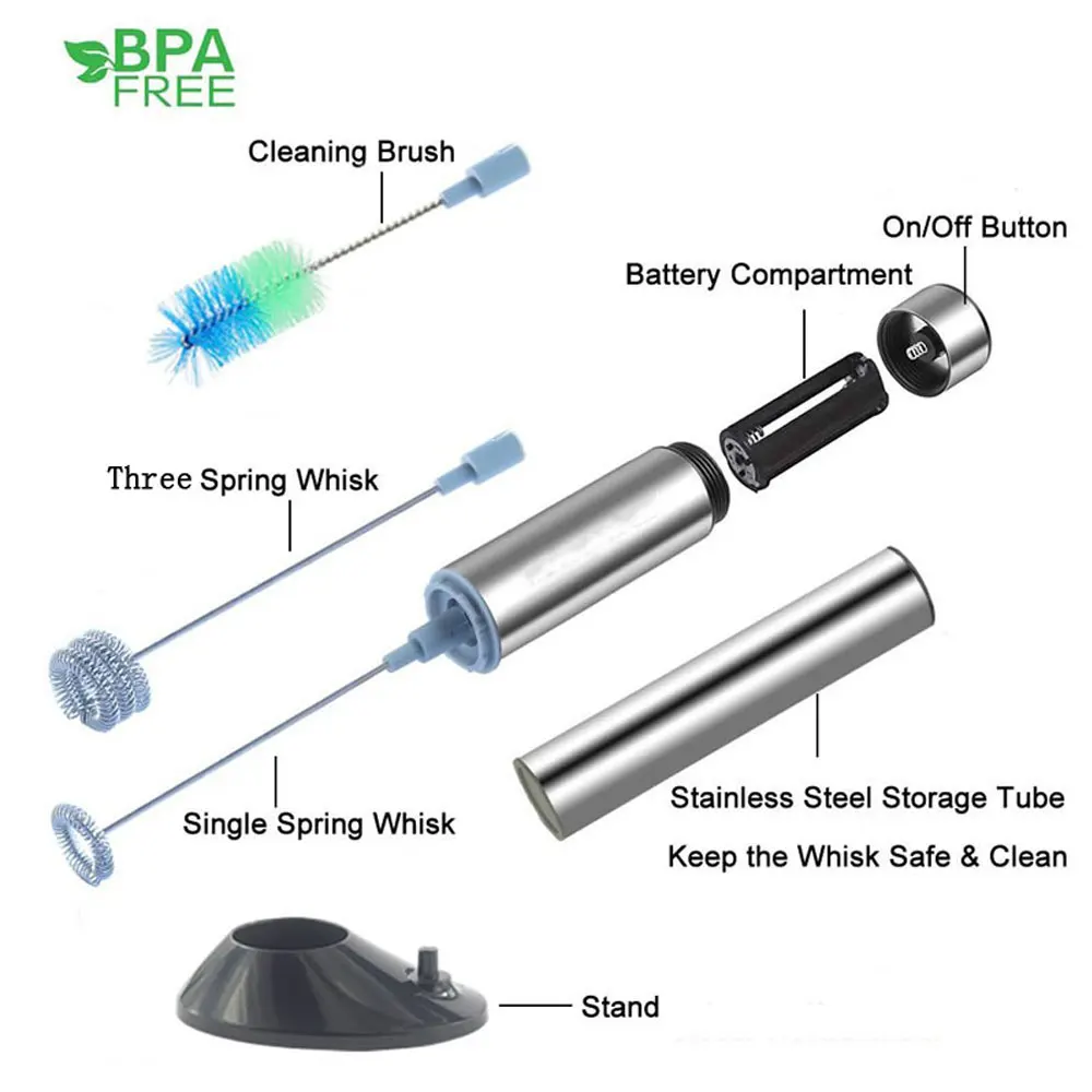 Одноместный тройной пружинный венчик ручной Электрический вспениватель молока Пенообразователь для кофе блендер, взбивание яиц венчики напиток миксер с подставкой