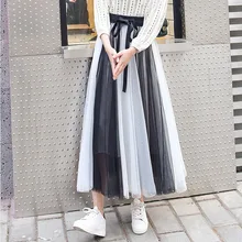 1 шт. эластичные юбки с высокой талией женские плиссированные юбки осенние сетчатые цветные сплайсинговые длинные юбки для дам обтягивающие плиссированные юбки