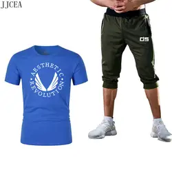2018 Новая мужская футболка с принтом брендовая летняя Фитнес Повседневная рубашка мужская спортивная одежда костюм мужские шорты Модная