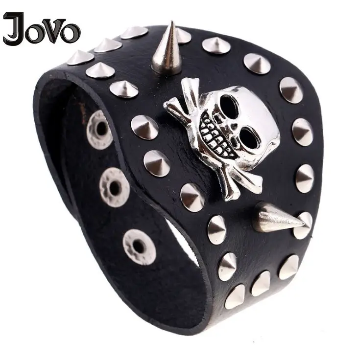 Classic Punk Rock Style Charms Genuine Leather Bracelets Men Women