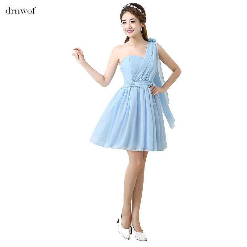 2017 New Chiffon Bridesmaid Dresses One Shoulder Sleeveless Junior