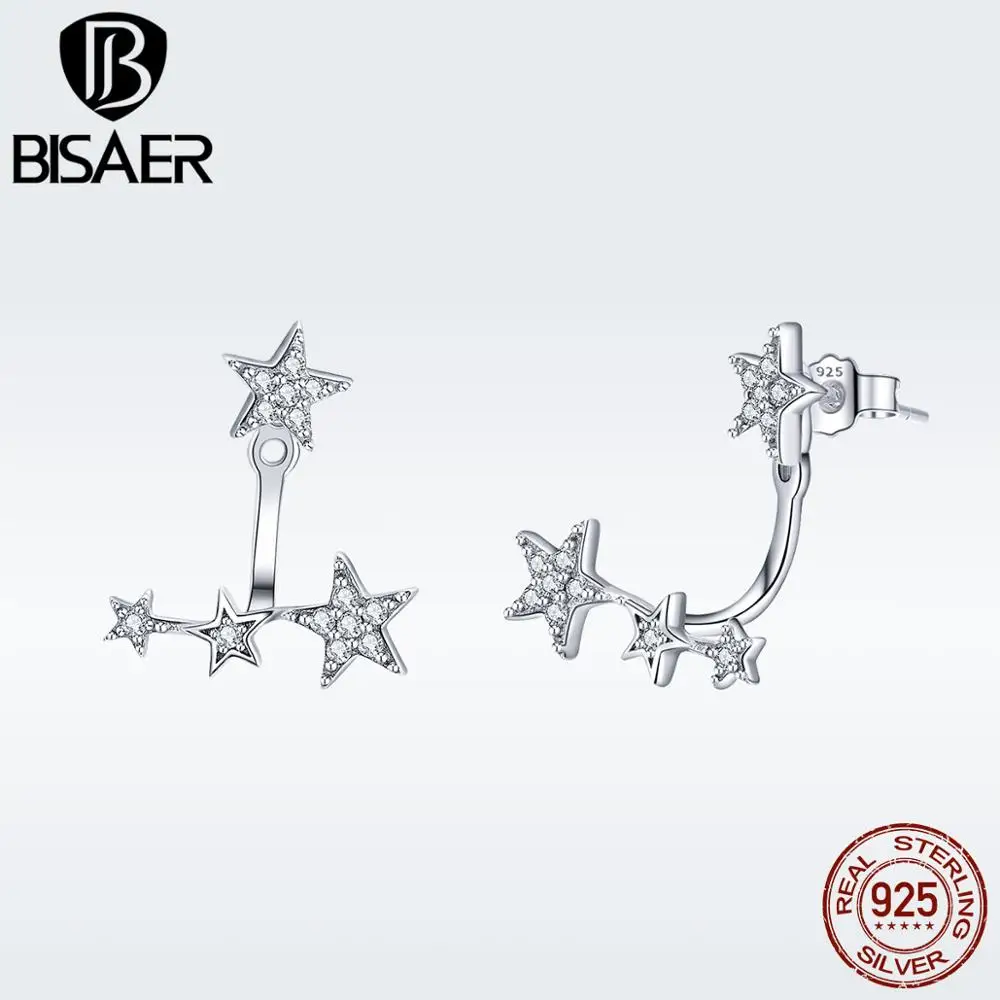 

BISAER Brincos 925 Sterling Silver Shiny CZ Stackable Star Stud Earrings For Women Elegant Statement Fashion Earrings GXE448