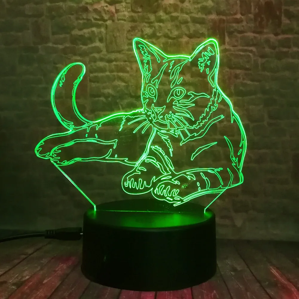 Милый 3D уютная лежа для отдыха с украшением в виде кошачьих светодиодный ночной